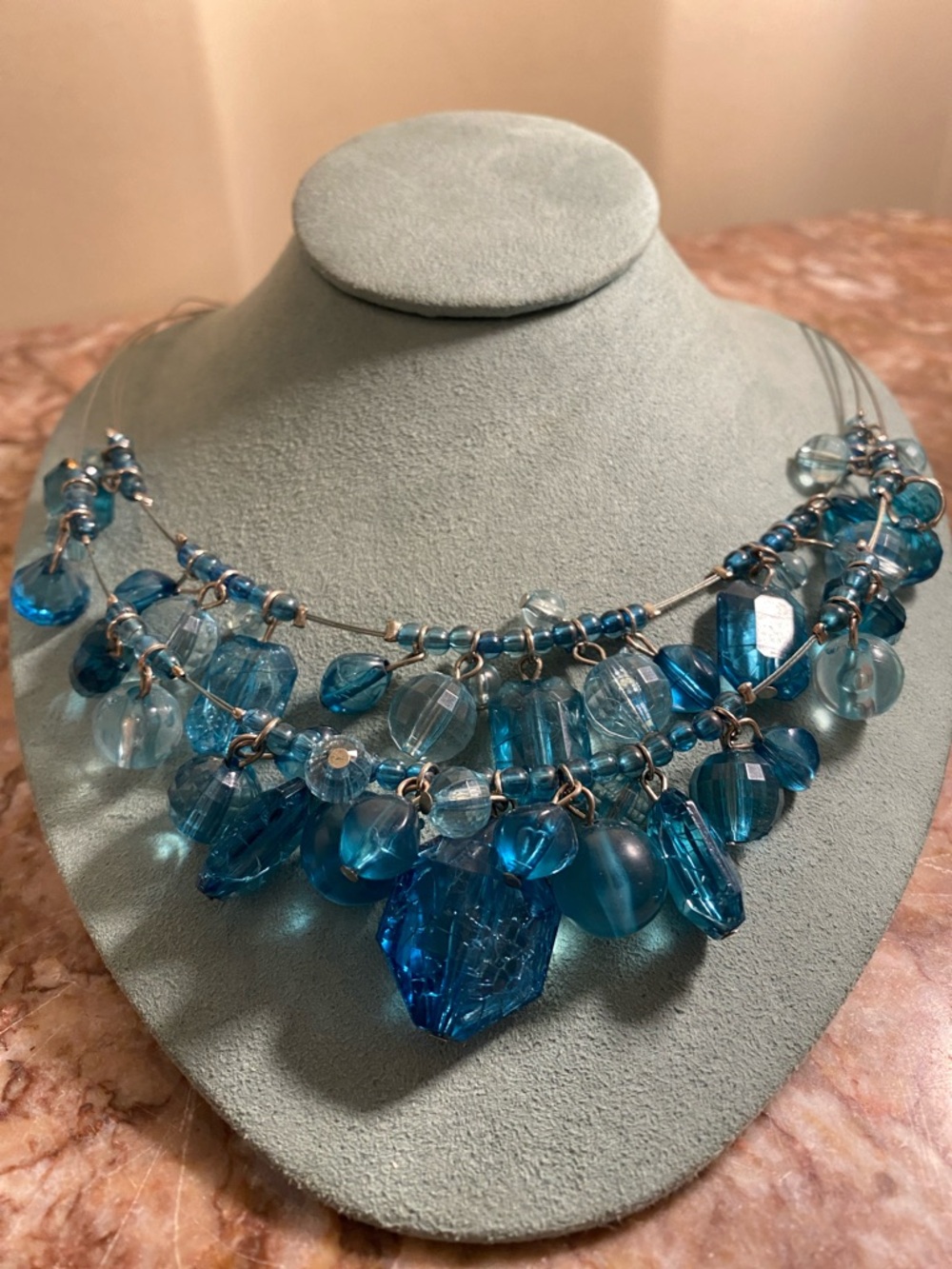 Blue Beaded Statement Necklace - Unbranded